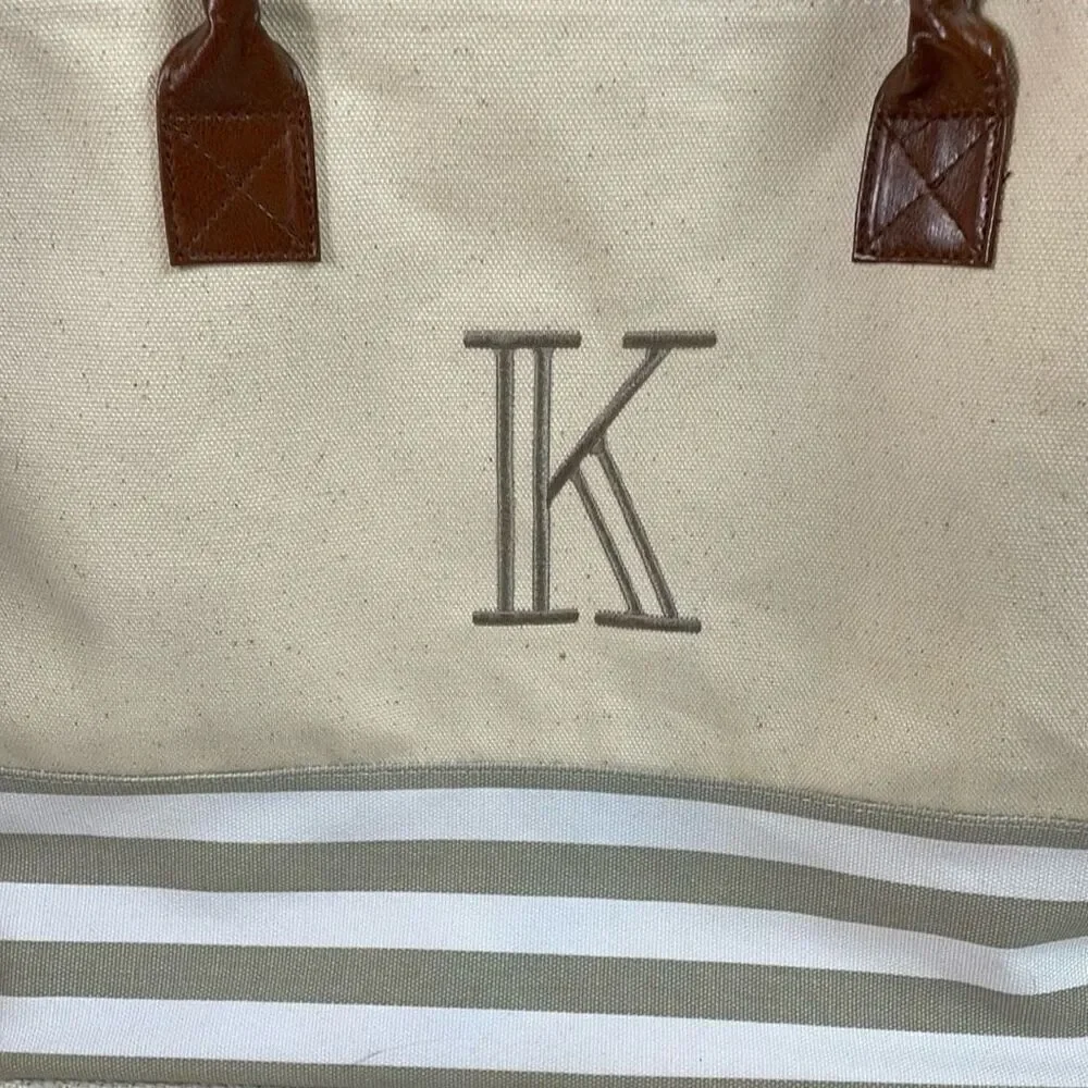 HOME EMBELLISH COLLECTION Monogrammed K Canvas Tote Beach Overnight Bag Large
